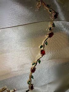 Elegant Ruby &amp; Emerald Leaf Bracelet