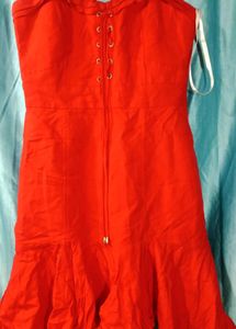 Red Dress with Lace-up Detail