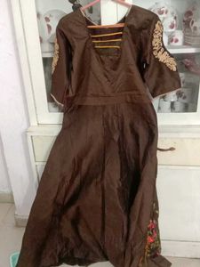 Elegant Brown Embroidered Gown