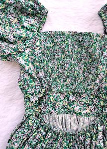 Floral Green Flared Dress