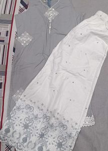 Grey Kurta Set with White Pants