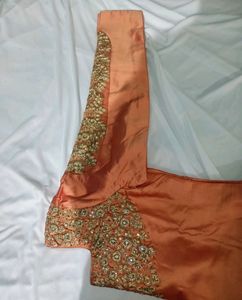 Coral Orange Zari Embroidered Motifs Kurta