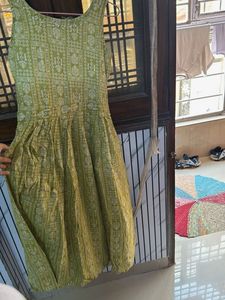 Women Olive Green Printed Cotton Maxi Dress