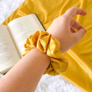 Set Of 3 L,M,S Yellow Satin Scrunchie Hair Tie