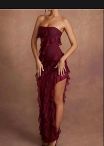 Burgundy Ruffled Party Dress
