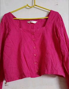 Pink Striped Square Neck Cropped Top