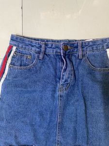 Denim Mini Skirt with Side Stripes