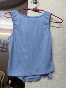 Ribbed Blue Corset Tank Top