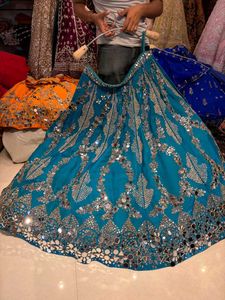 Stunning Teal Lehenga Choli with Mirror Work