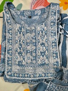Blue Block Print Kurta with Dupatta