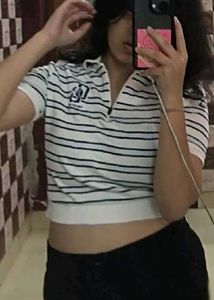 Striped Polo Crop Top