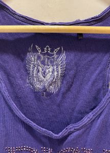 Purple Rhinestone Ribbed Tank Top