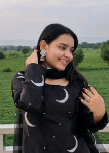 Stylish Black Kurta Set with Moon Motifs