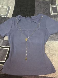 Ribbed Blue Top