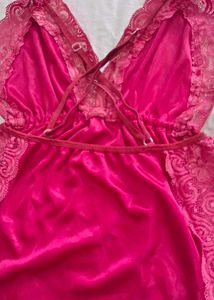 Pink Satin &amp; Lace Babydoll Nightdress