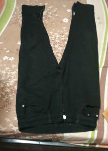 Black Denim Jeans with Zipper Detail