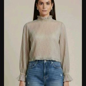Elegant Ruffled Neck Long Sleeve Top