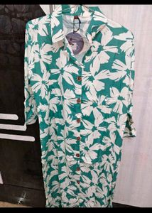 Green Floral Button-Up Shirt Dress