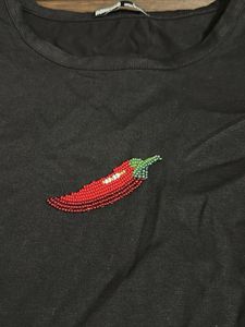 Black T-Shirt with Chili Pepper Embroidery