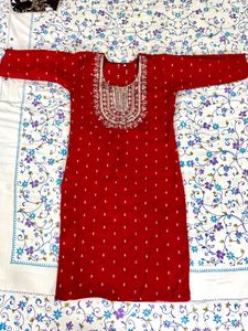 Beautiful Red Embroidered Kurta