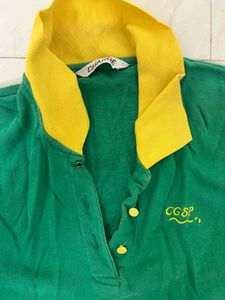 Green Polo Shirt with Yellow Collar