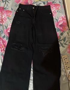 Black Ripped Wide Leg Jeans