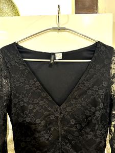 Chic Black Lace Ruched Dress