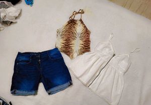 Combo Of Amazing Denim Shorts &amp;Helter Or Tunic Top