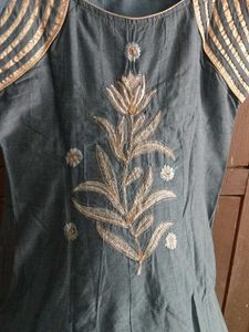 Grey Anarkali Kurta Set with Dupatta