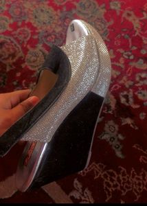 Sparkling Wedge Heels - Black &amp; Silver