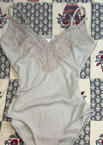 Ribbed Lace Trim Bodysuit