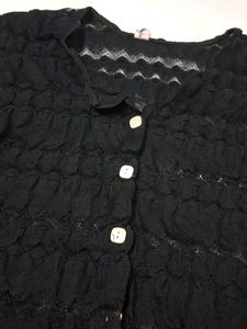 Black Textured Button-Up Top