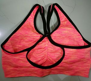 L Neon Orange Padded Racerback Bra