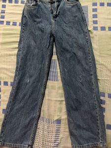 Blue Denim Wide Leg Jeans
