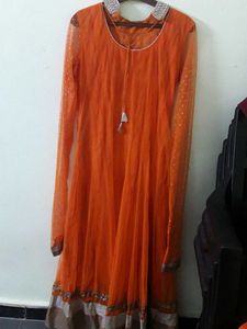 Elegant Orange Embroidered Anarkali Gown