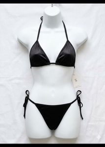 Black Halter Satin Bikini Set