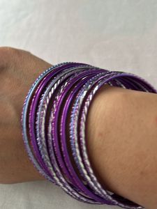 30 Pcs Metal Bangles- Magenta, Sea Blue, Purple