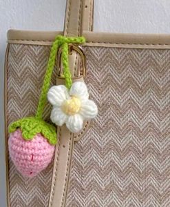 Handmade Crochet Strawberry &amp; Flower Keychain