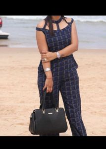 Chic Plaid Cold Shoulder Jumpsuit
