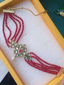 Red Beaded Choker Necklace Set