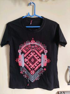 Black Graphic T-Shirt with Headphones Design
