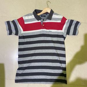 Striped Polo Neck T-Shirt