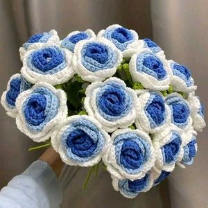 One Crocheted Blue & White Rose