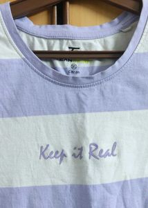 Striped T-Shirt with "Keep it Real" Slogan