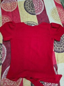 Red V-Neck Tie-Front Top