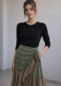 Green Patterned Ethnic Skirt