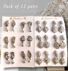 Pack of 12 Pairs Oxidized Ethnic Earrings