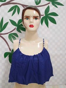 (300)Blue Spaghetti Strap Crop Top