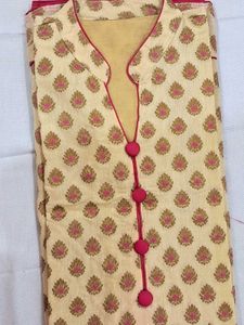 Cream &amp; Pink Printed Kurta Set