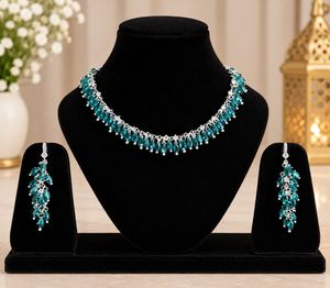 Stunning Teal Blue Necklace & Earrings Set
